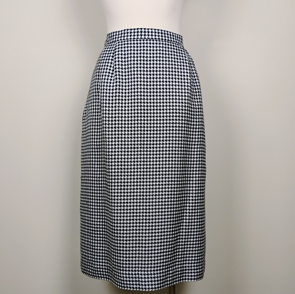 Atrium‎ Collection Vintage Houndstooth Midi Skirt Black White Size 9/10 Lined